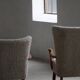 Viggo Boesen, high-back chair in oak and shearling lambskin, modern Danish design, 1950s.