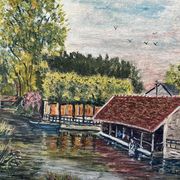 Tableau huile sur toile "Le lavoir"