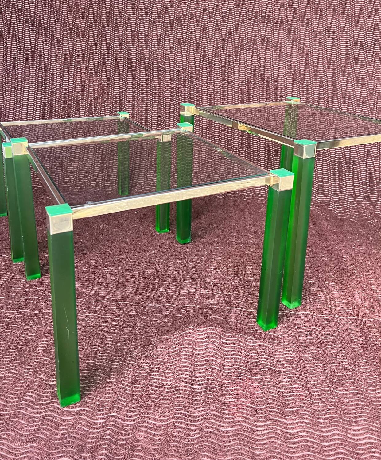Ensemble de 3 tables gigogne vintage 1970 hollywood regency metal dore