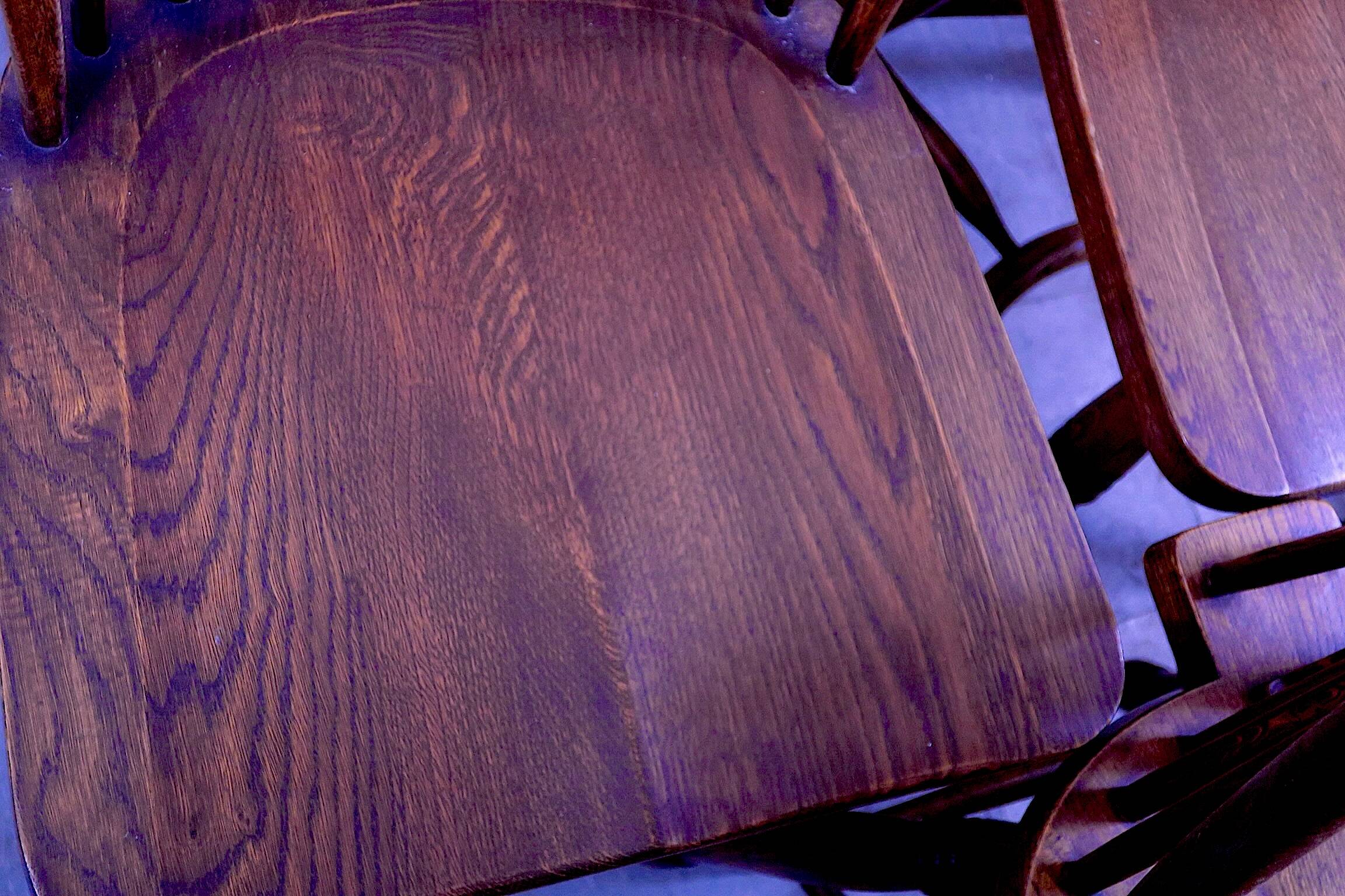 Ensemble de 6 chaises Windsor à dossier lyre en chêne massif, milieu du siècle, années 1960