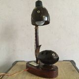 Lampe poisson globe bois et noix de coco