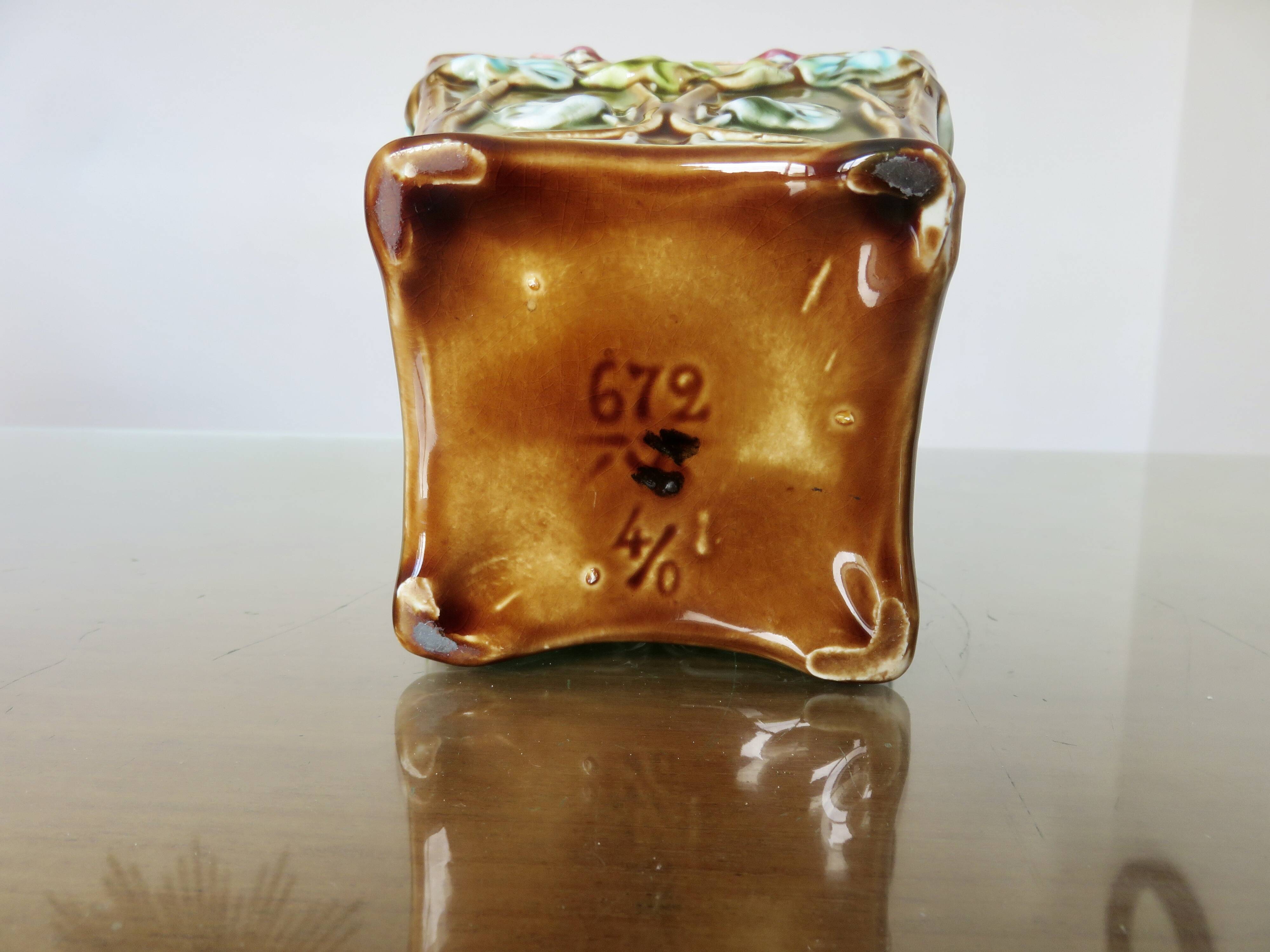 Vase, art nouveau cache pot, in barbotine, Onnaing majolica with floral motif.