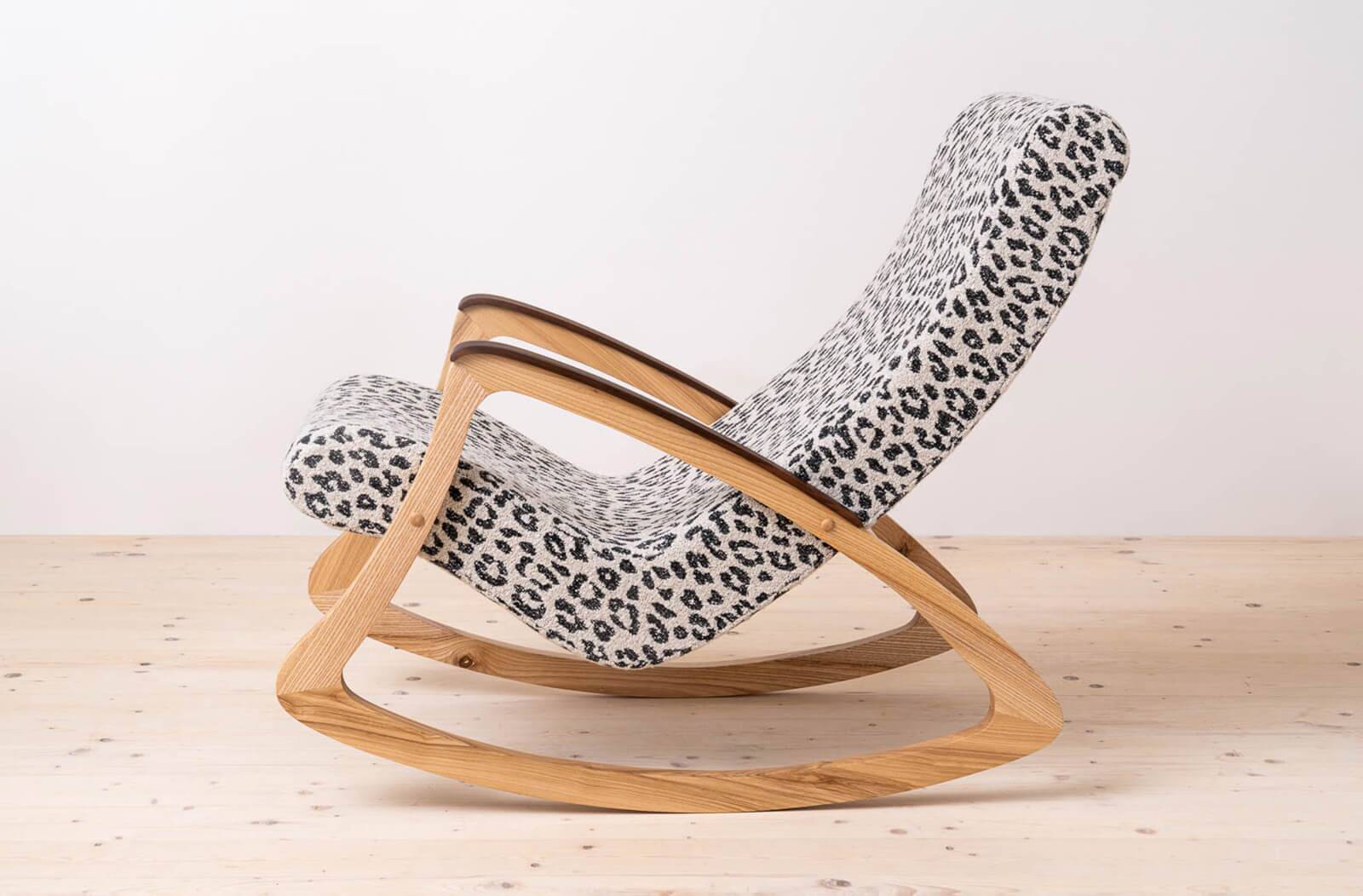 Mid Century Modern Vintage Rocking Chair, Czechoslovakia, 1950s, Reupholstered