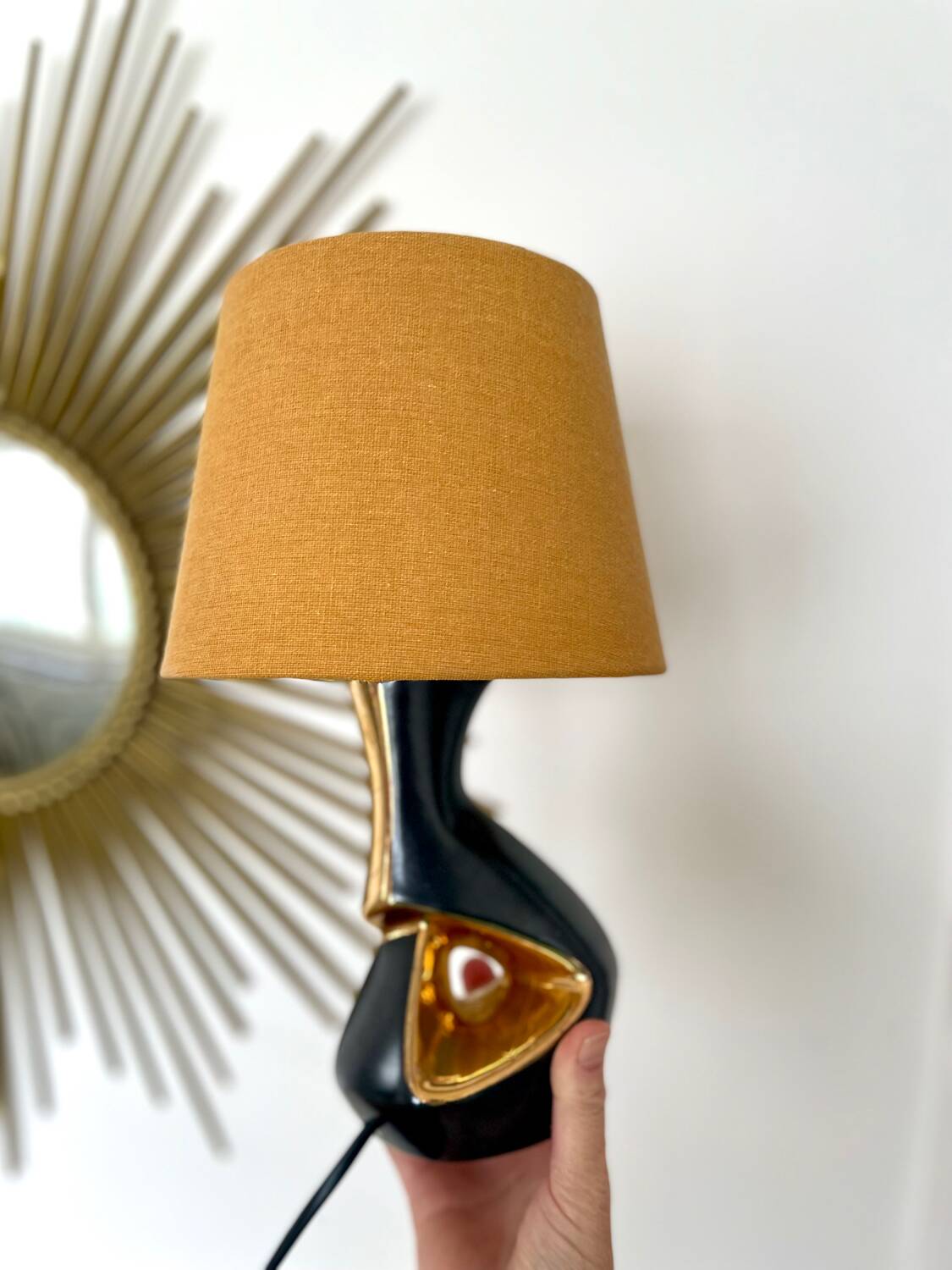 Vintage 50s black and gold ceramic lamp