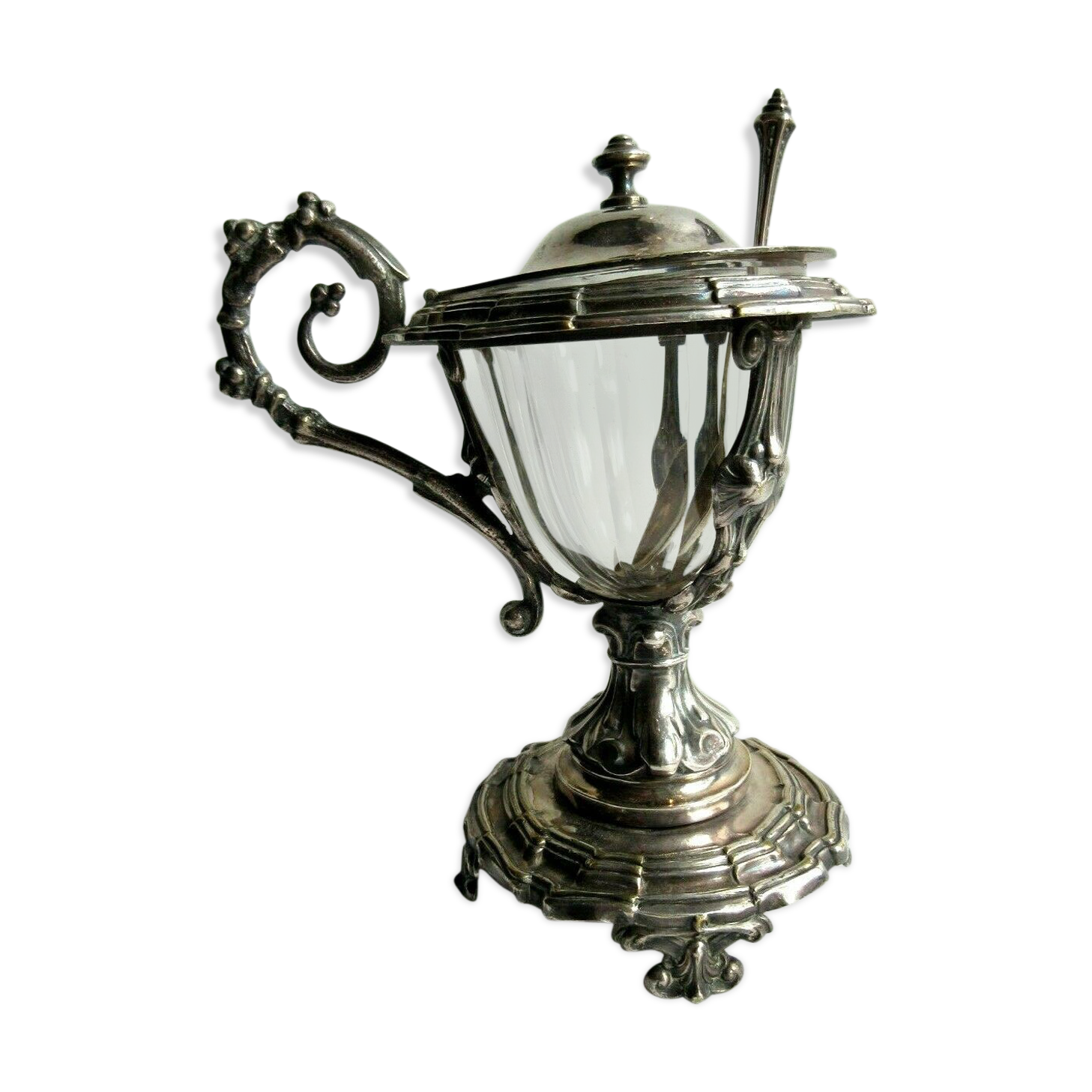 Silver and crystal mustard, mounted on foot, Napoleon III