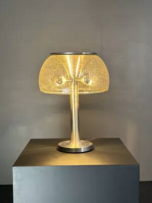 Midcentury space age large glass mushroom table lamprey Temde, 1960s