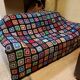 Plaid wool blanket crocheted vintage granny XXL - 195x195 cm
