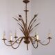 Hollywood regency style bull rush gilt metal toleware 6 light chandelier 4369