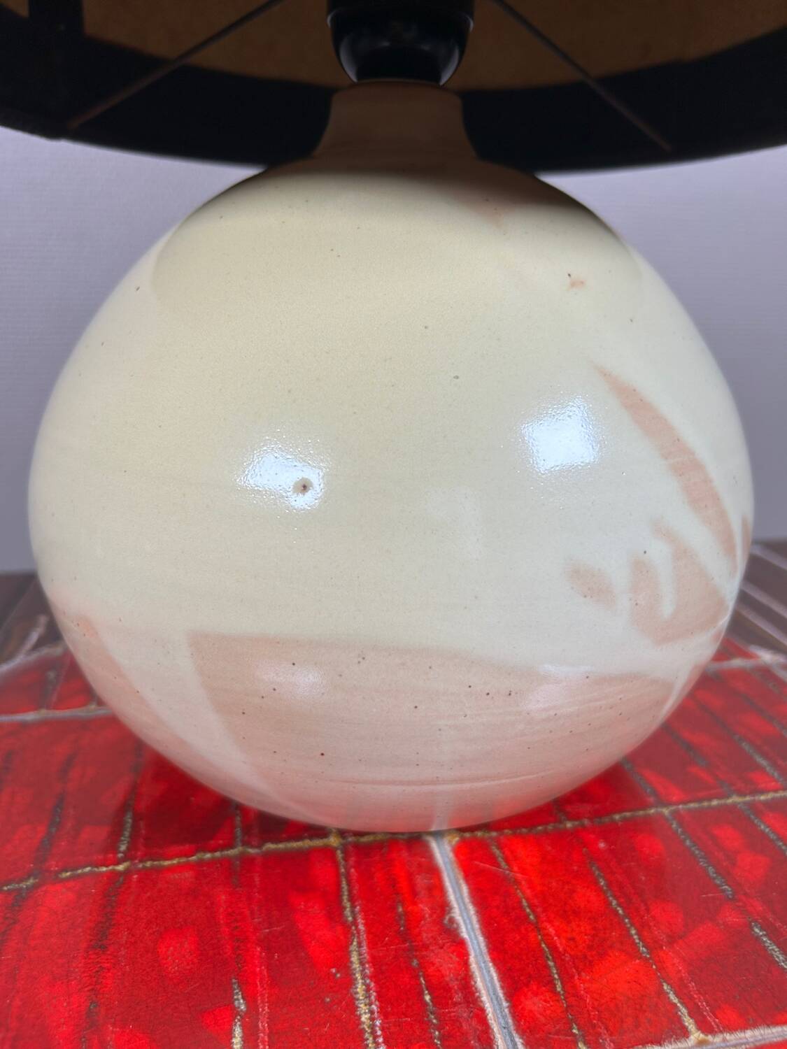 Original vintage ceramic and leather lamp