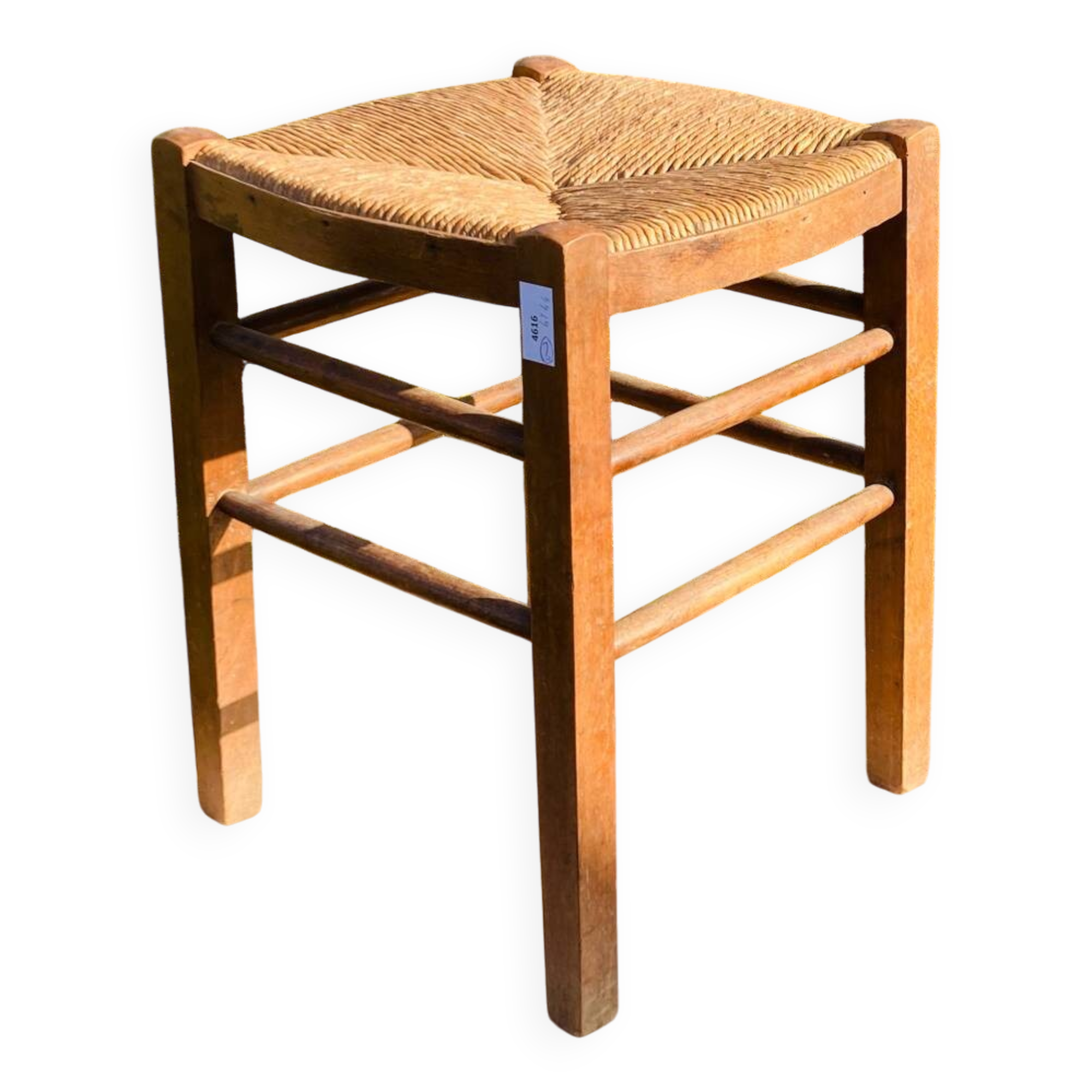 Tabouret rustique en bois et paille, XIXème s.