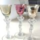 Set of 3 iridescent glasses/Caryatids/Venus base. Royal Bayel Crystal.