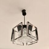 Glass and chrome hanging lamp 1970