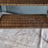 Small antique piece of furniture from the 1960s made of rattan and wrought iron in the shape of a lyre.