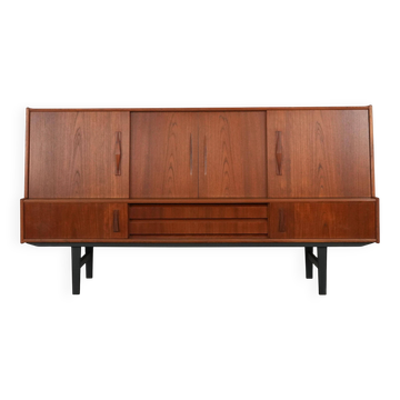 Buffet haut en teck, design danois, années 1970, production : Danemark