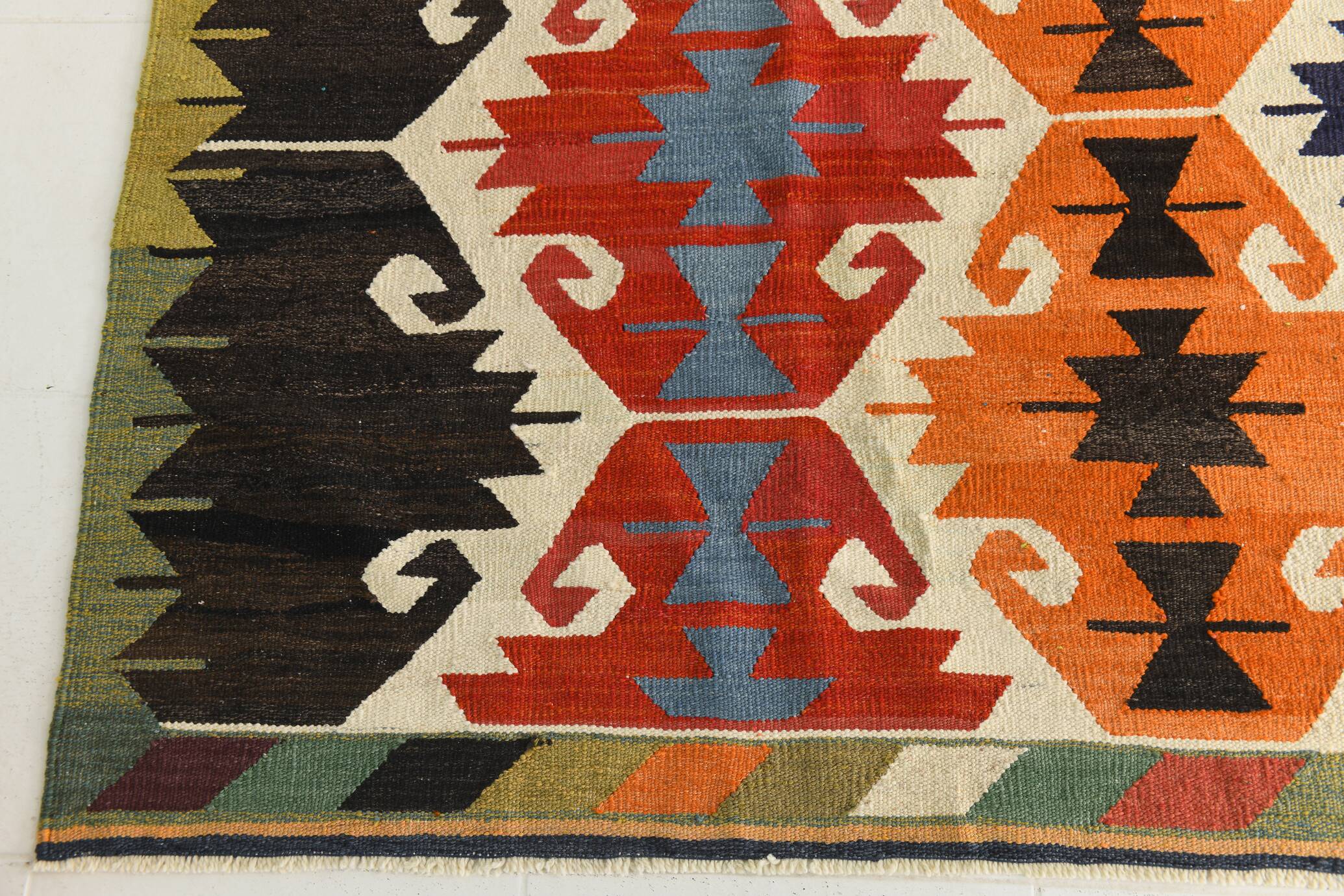 8x12 Multicolor Geometric Vintage Kilim Rug, 252x361Cm