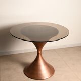 Copper table, smoked glass top from the 60s