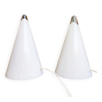 Pair of teepee lamps in white glass