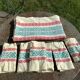 Rectangular tablecloth, Basque household linen in yellow cotton with red and blue embroidery, vintage