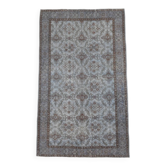 6x10 Rug For Living Room Bordered Blue Turkish Vintage Area Rug, 184x301Cm SK 1512