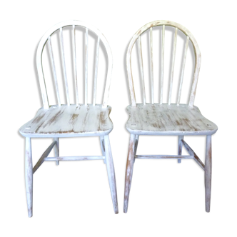 Pair of ercol chairs, white patina