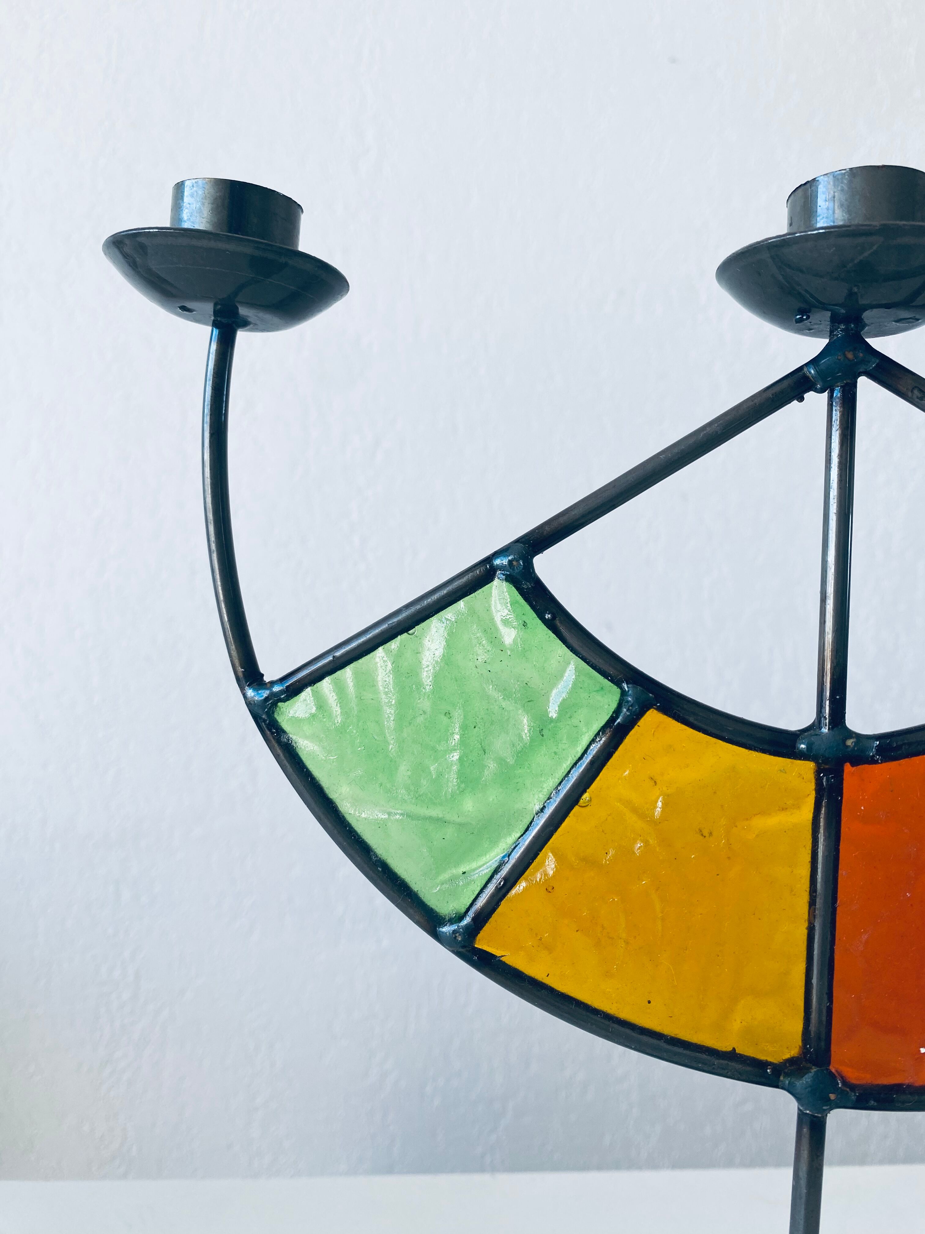 Colorful stained glass candle holder