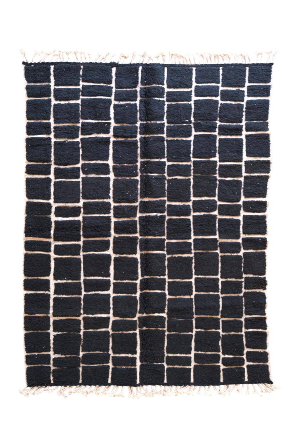 Black Moroccan Checkered Rug - 289 x 200 cm