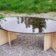 70s travertine and smoked glass designer coffee table