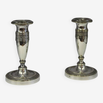 Pair of silver metal candlesticks xxth