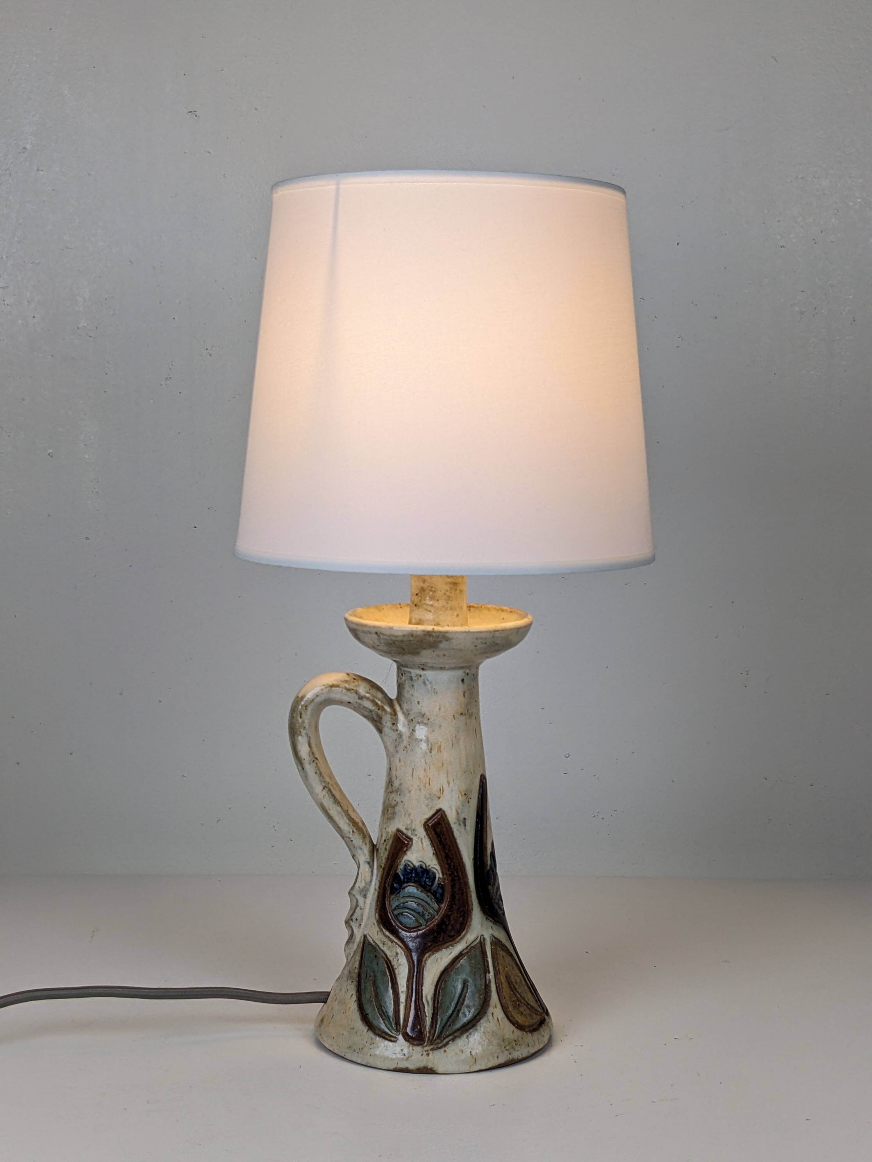 Pair of Bouffioulx sandstone candle lamps signed Dubois - 1970s