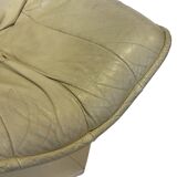 Fauteuil pivotant vintage en cuir crème avec pied octogonal Design 1970