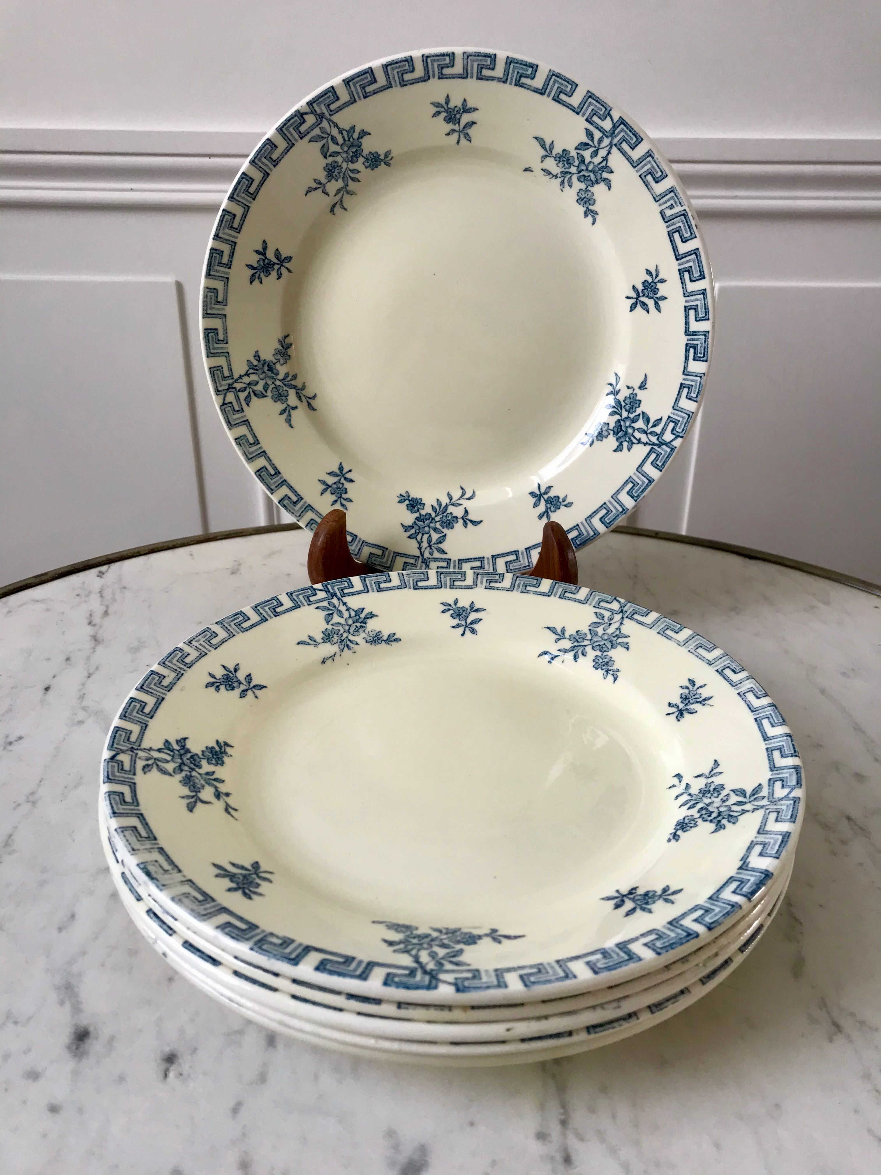 set of 6 dessert plates Terre de Fer St Amand model "Athens" XXth