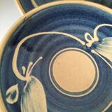 Pair of handcrafted bowls by Le Fer Rouge with blue and beige decor
