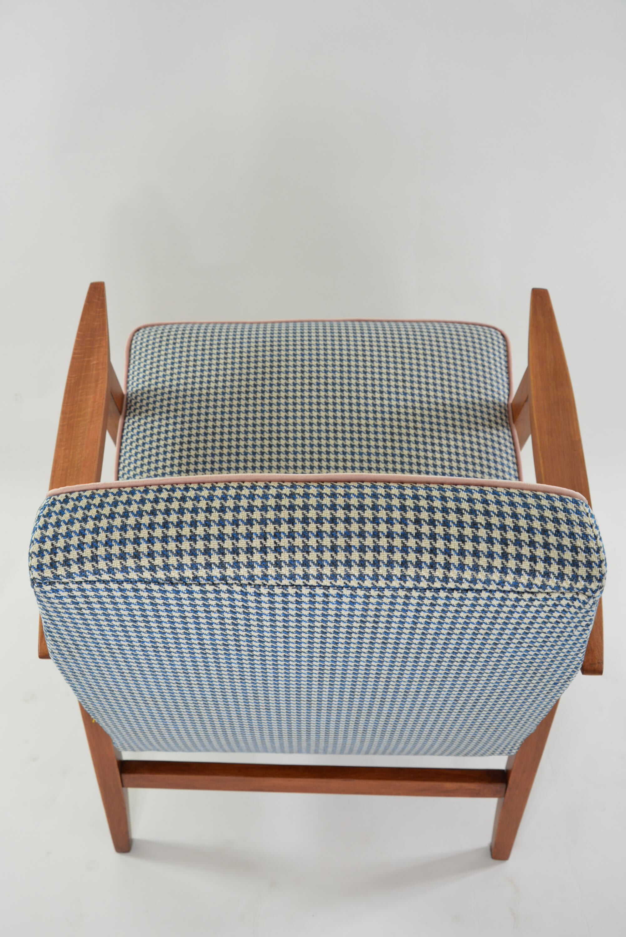 Fauteuil Lune pieds de poule bleu