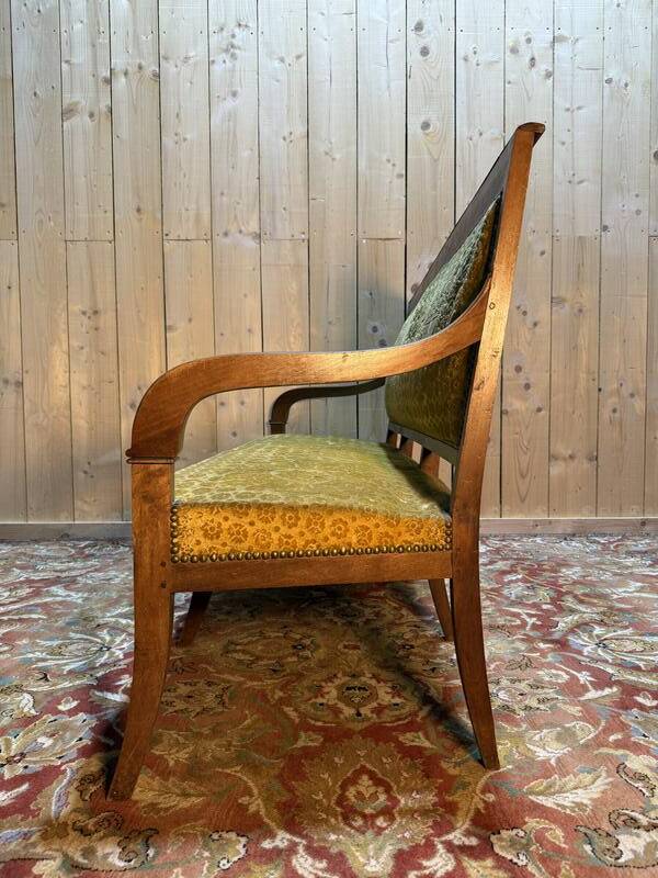 Banquette - Canapé époque Restaurarion en velours de gêne jaune 1830