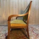 Banquette - Canapé époque Restaurarion en velours de gêne jaune 1830