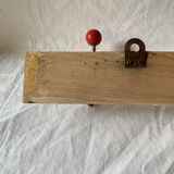 Vintage wooden wall coat rack - 4 red ball coat hooks
