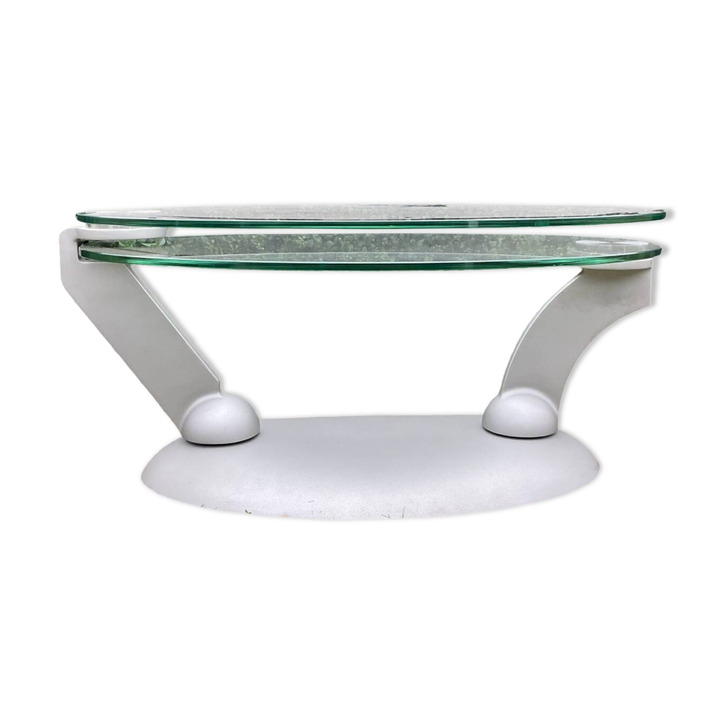 Naos designer coffee table in tempered glass and cast iron