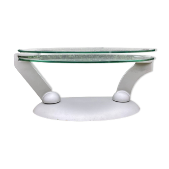 Naos designer coffee table in tempered glass and cast iron