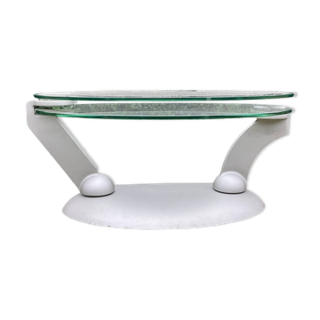 Table basse design Naos en verre trempé et fonte