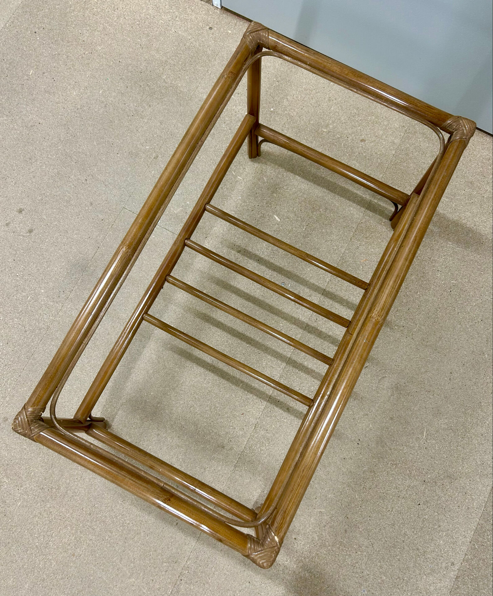 Vintage rattan coffee table (without glass) from the 1970s.