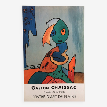 Gaston chaissac, centre d'art de flaine, 1983. affiche originale en couleurs