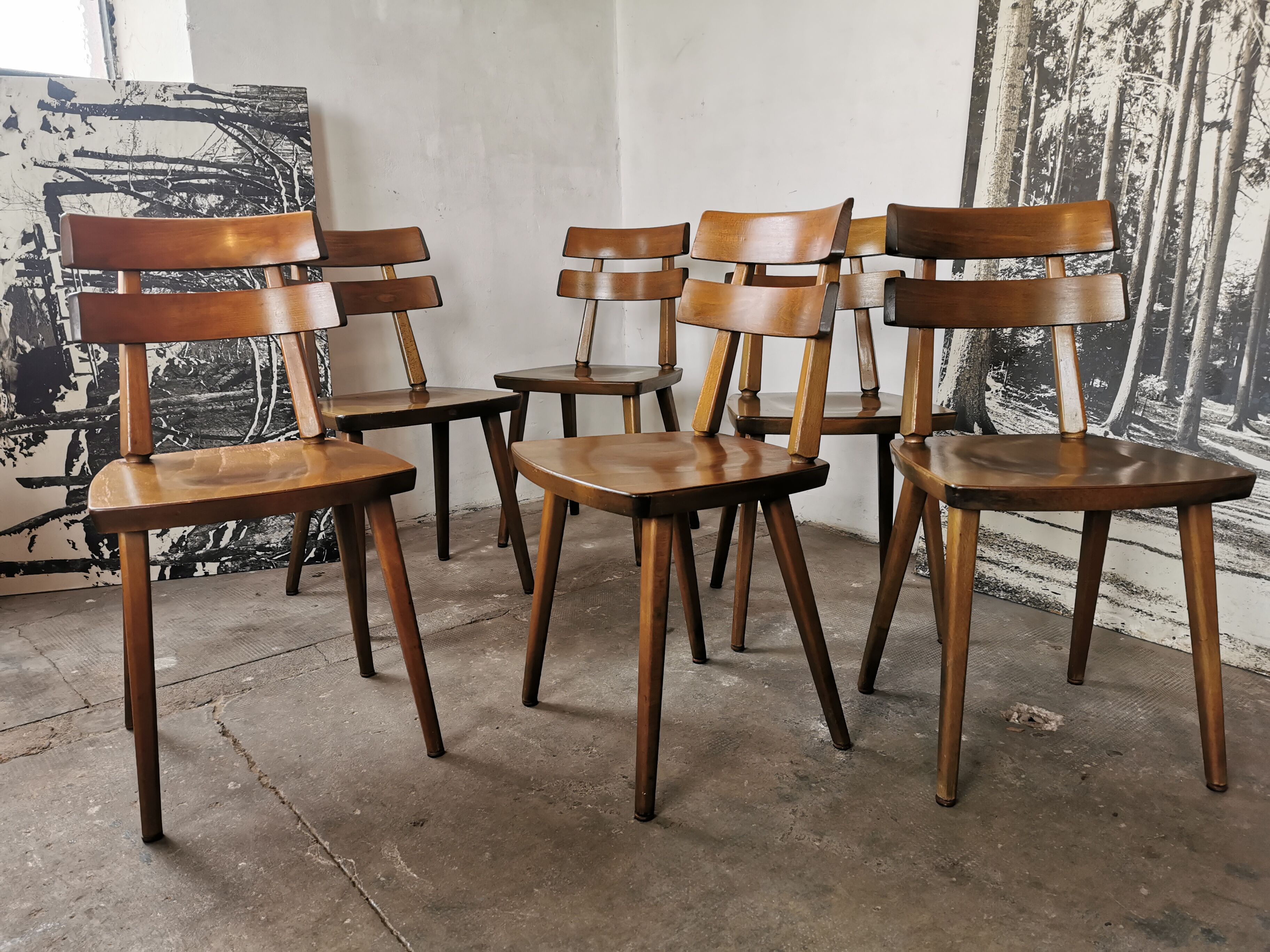 Set de 6 chaises tout bois 1960