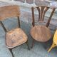 Lot 6 mismatched wooden bistro chairs