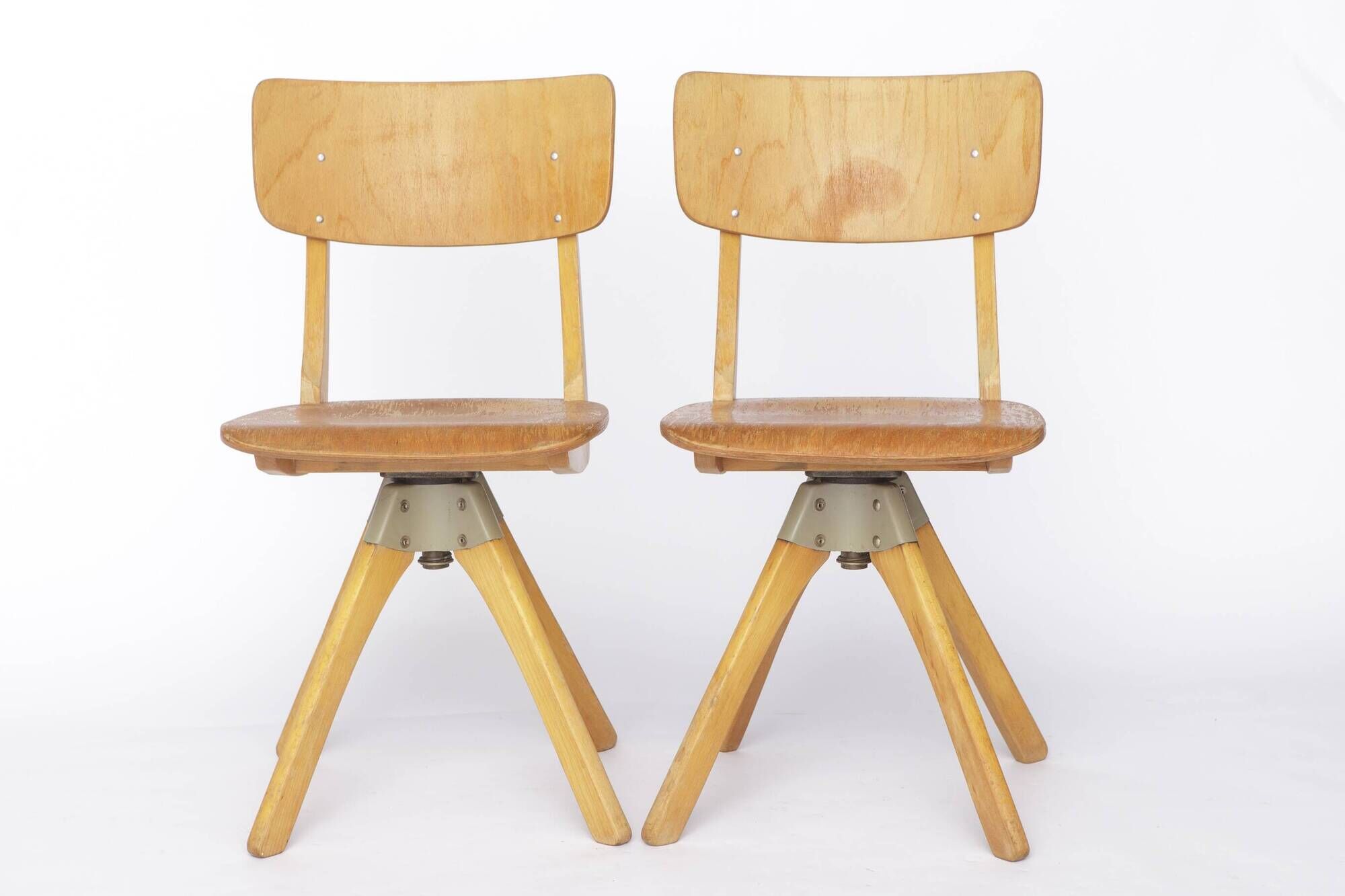 Pair of Vintage Casala Swivel Chairs, 1970s German Industrial Beechwood