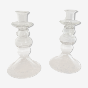 Pair of glass candlesticks