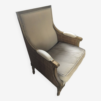 Pair of beige linen bergère armchairs
