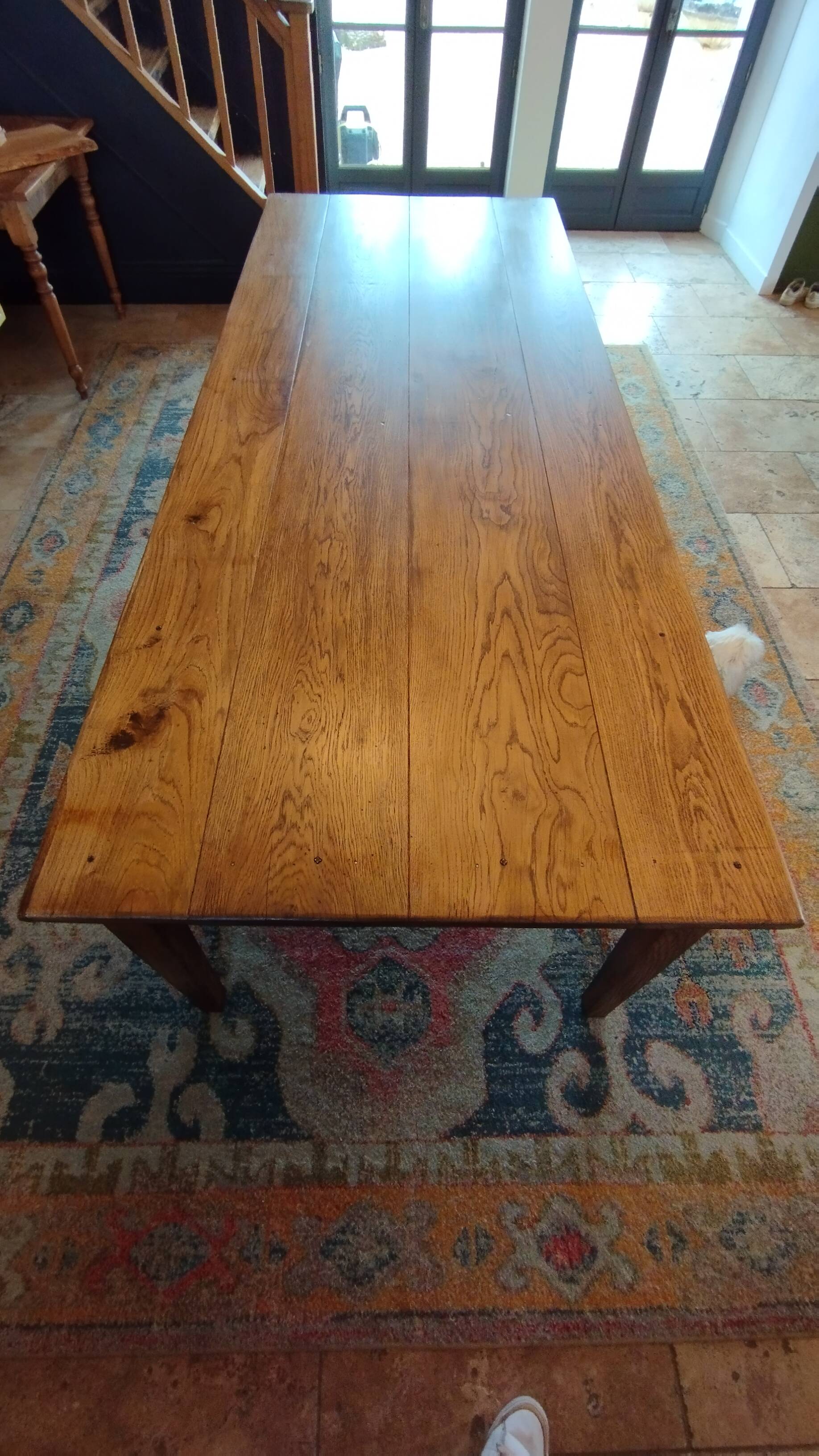 XXL solid oak farmhouse table 260x100 patinated two drawers