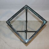 Giacometti style cast iron table, glass table