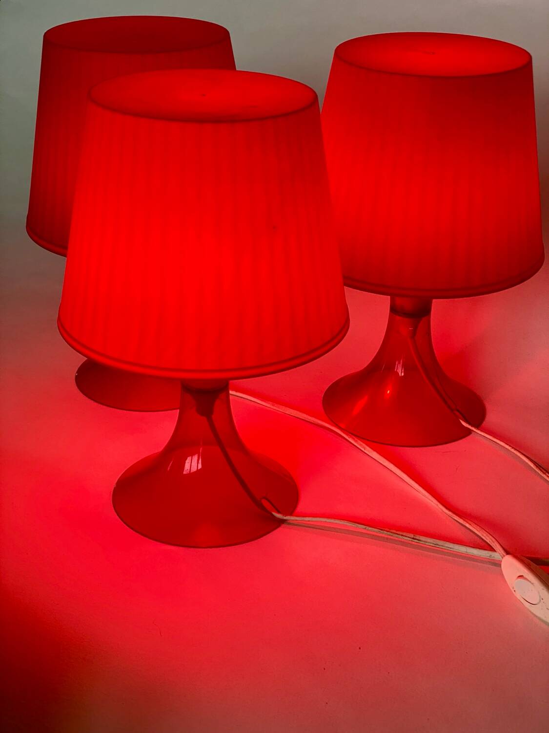 3 Lampes de table vintage ikea lampan rouge / bordeaux.