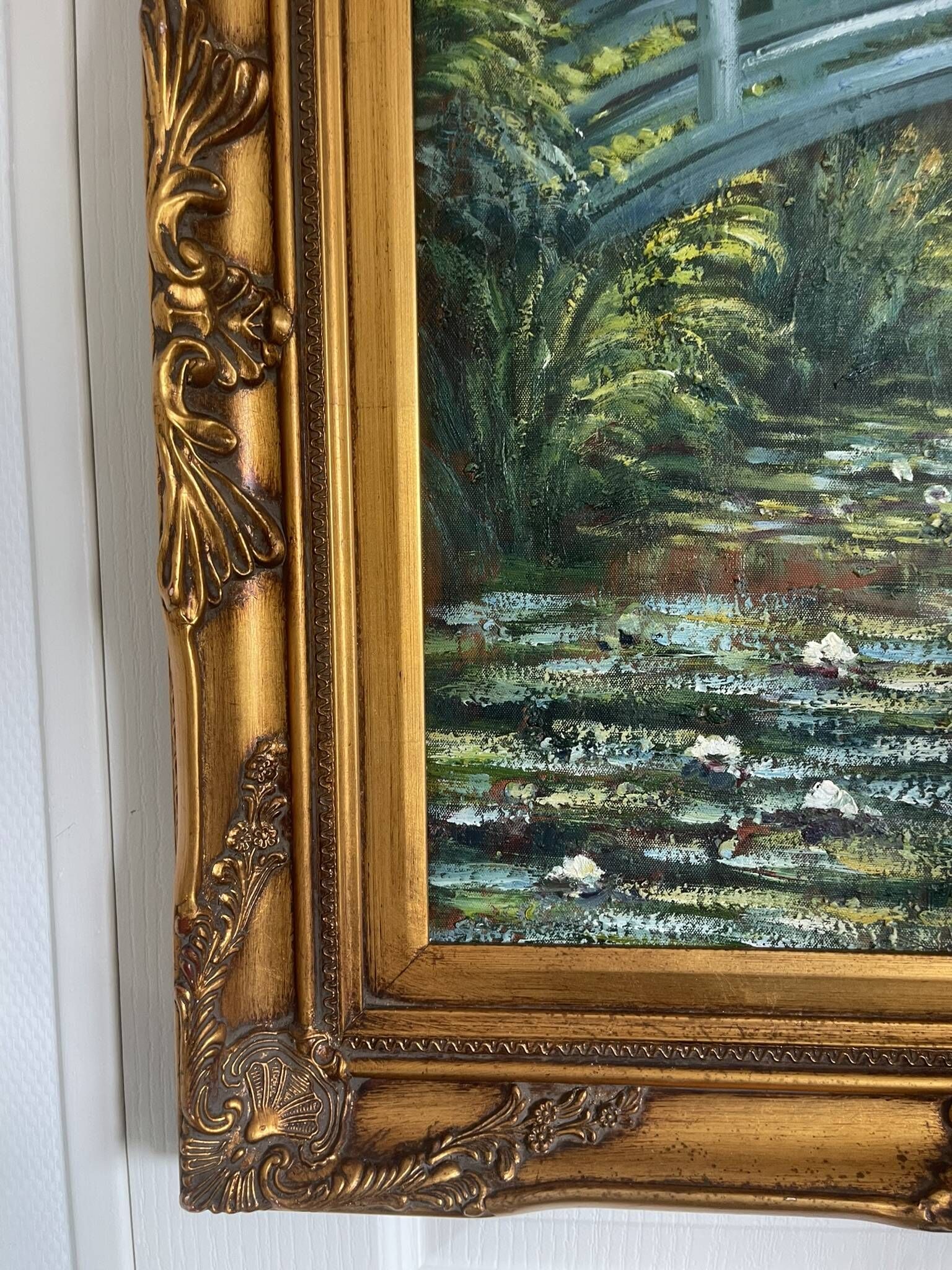 Old oil painting canvas reproduction water lilies japan monet 80x70